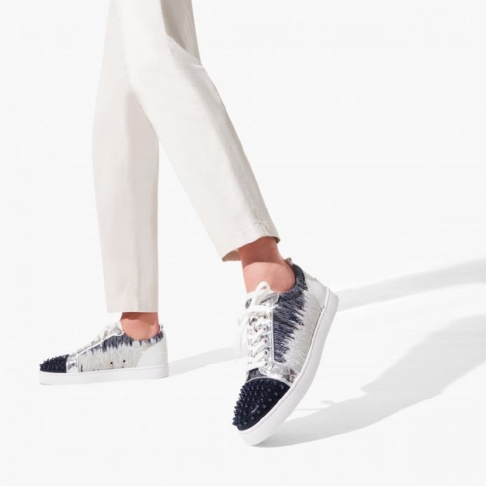 Christian Louboutin Louis Junior Spikes Orlato Low Top Sneakers blue/Ivory Sz 45